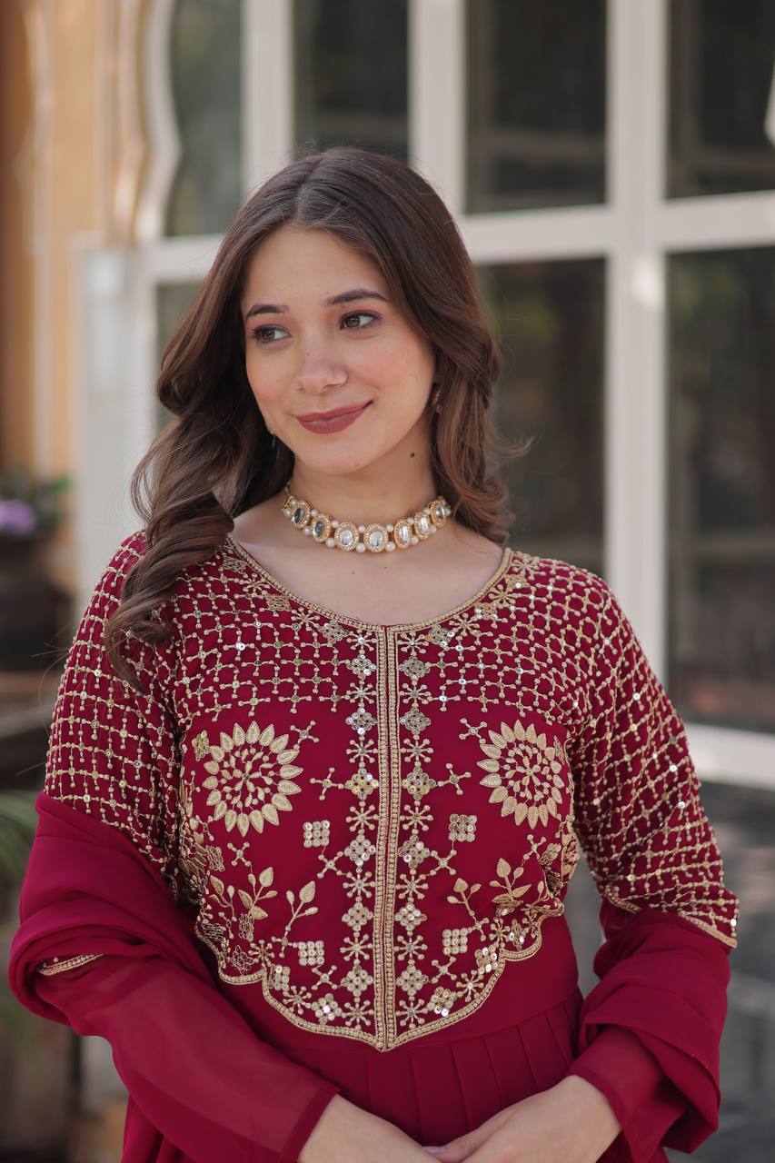 Yellow  Gown Faux Blooming Georgette With Attractive embroidered Work