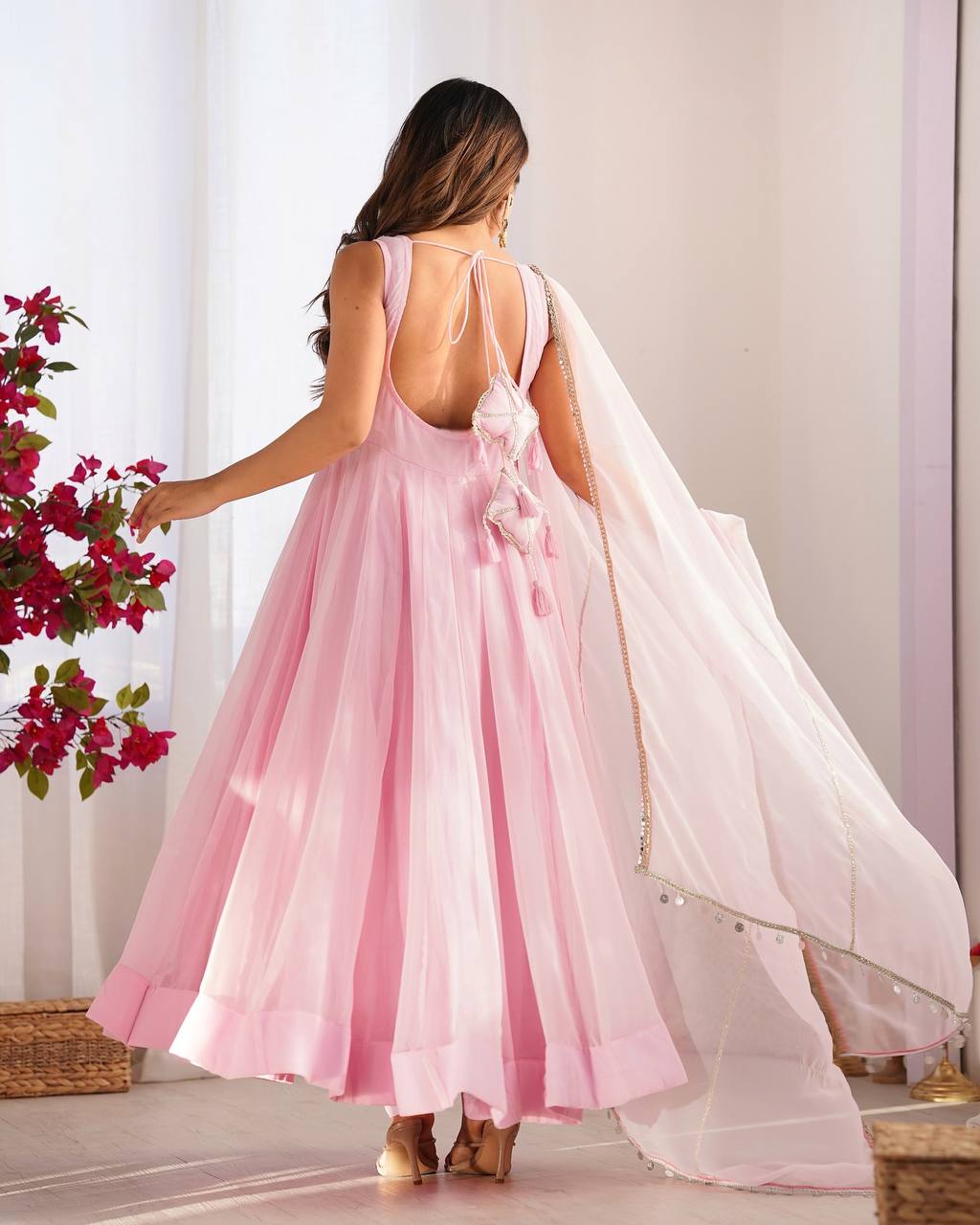 Elegant Baby Pink Ethnic Gown for Festive Occasions