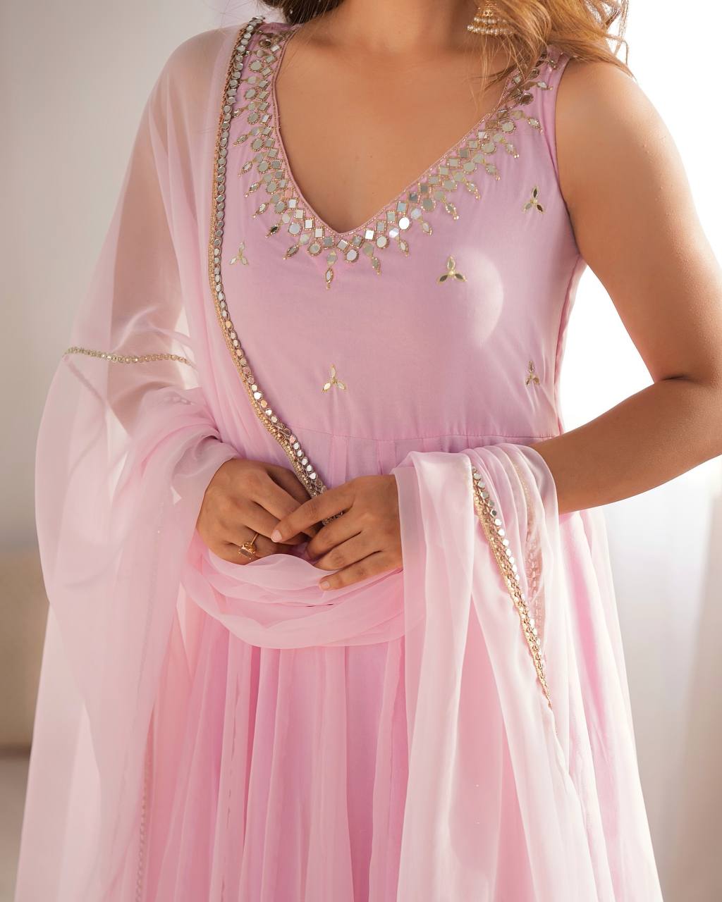 Elegant Baby Pink Ethnic Gown for Festive Occasions