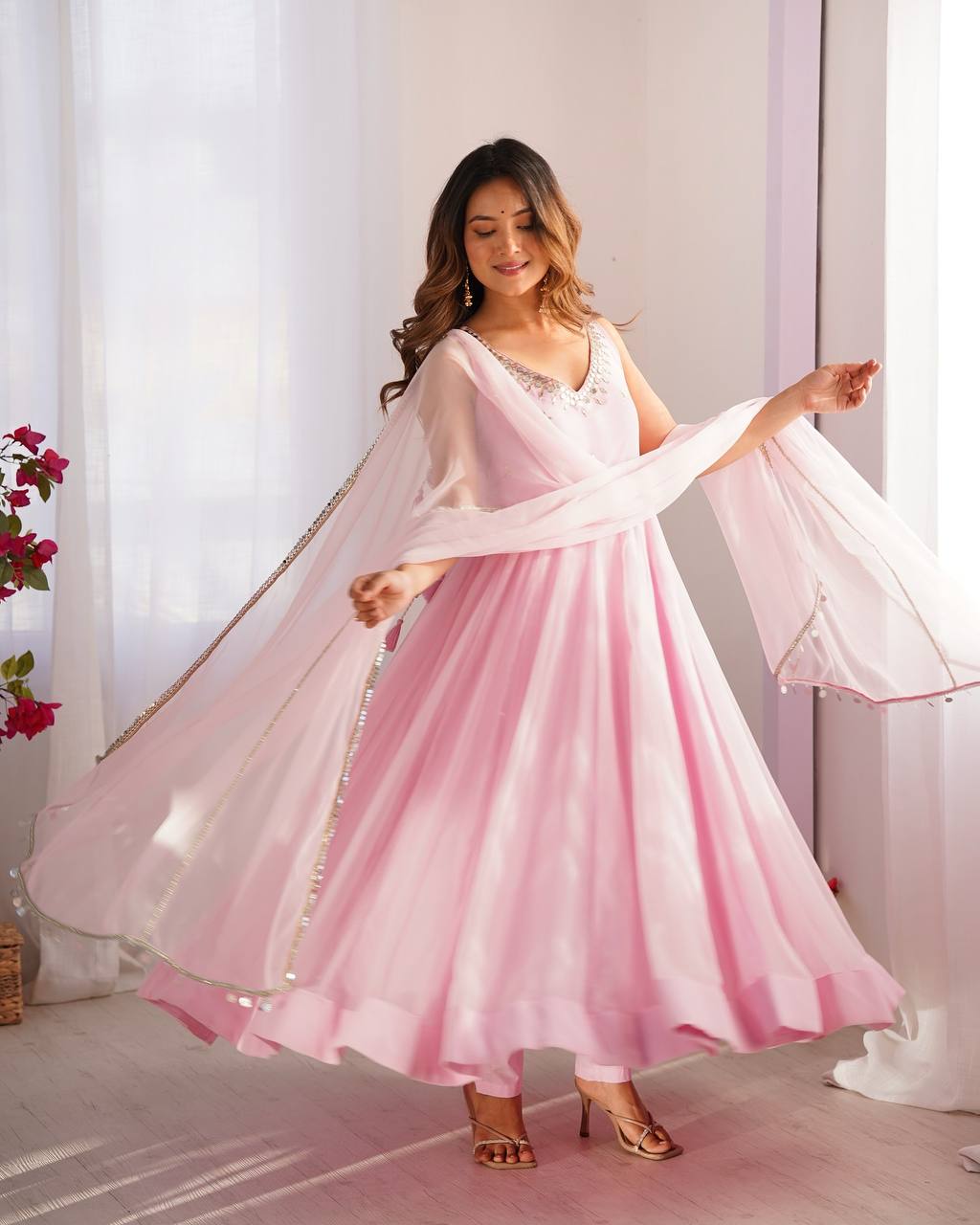 Elegant Baby Pink Ethnic Gown for Festive Occasions
