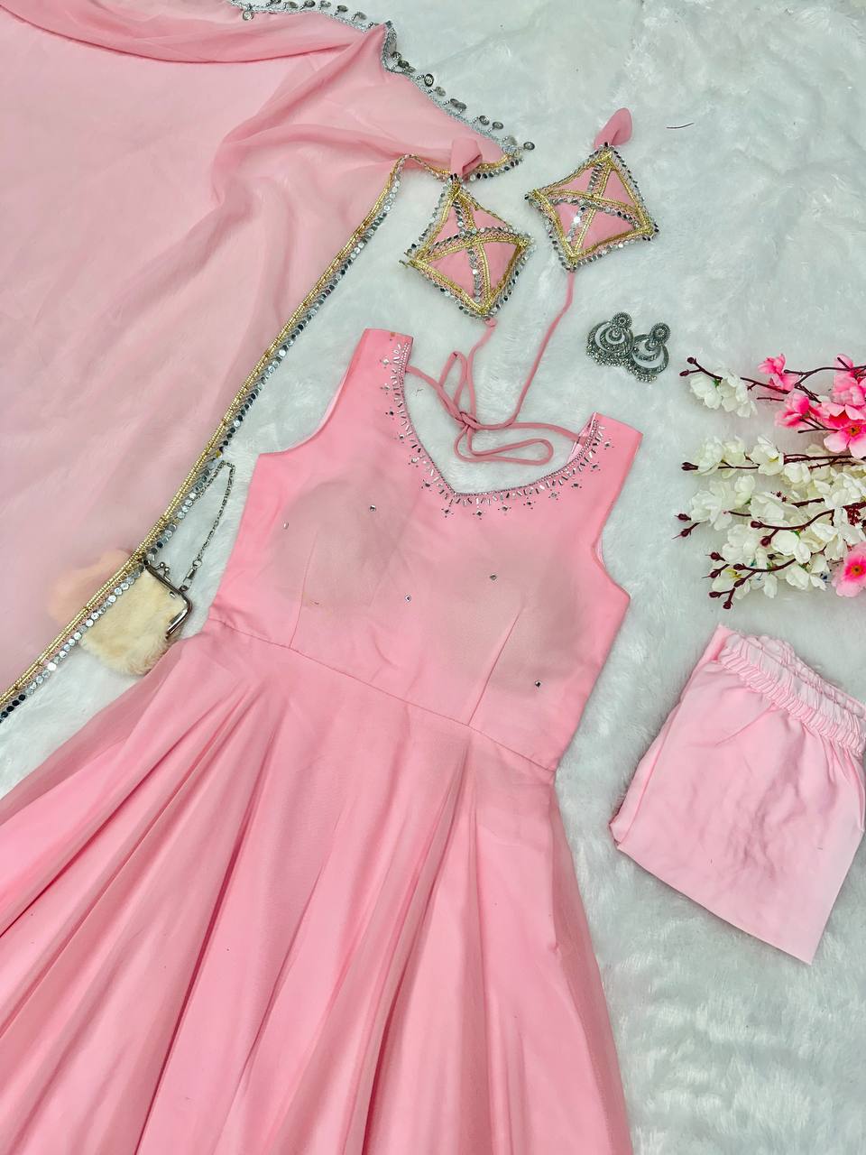Elegant Baby Pink Ethnic Gown for Festive Occasions