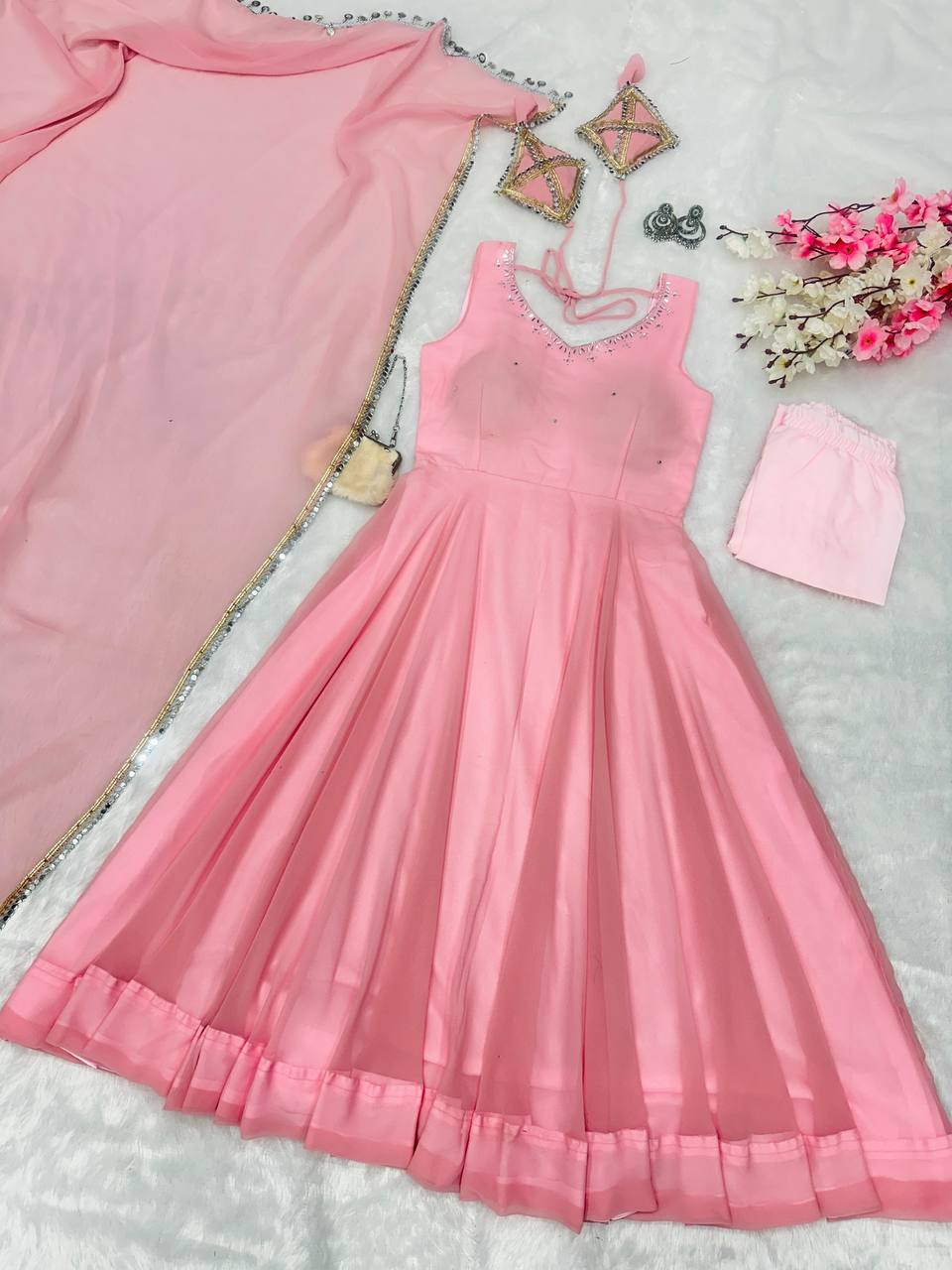 Elegant Baby Pink Ethnic Gown for Festive Occasions