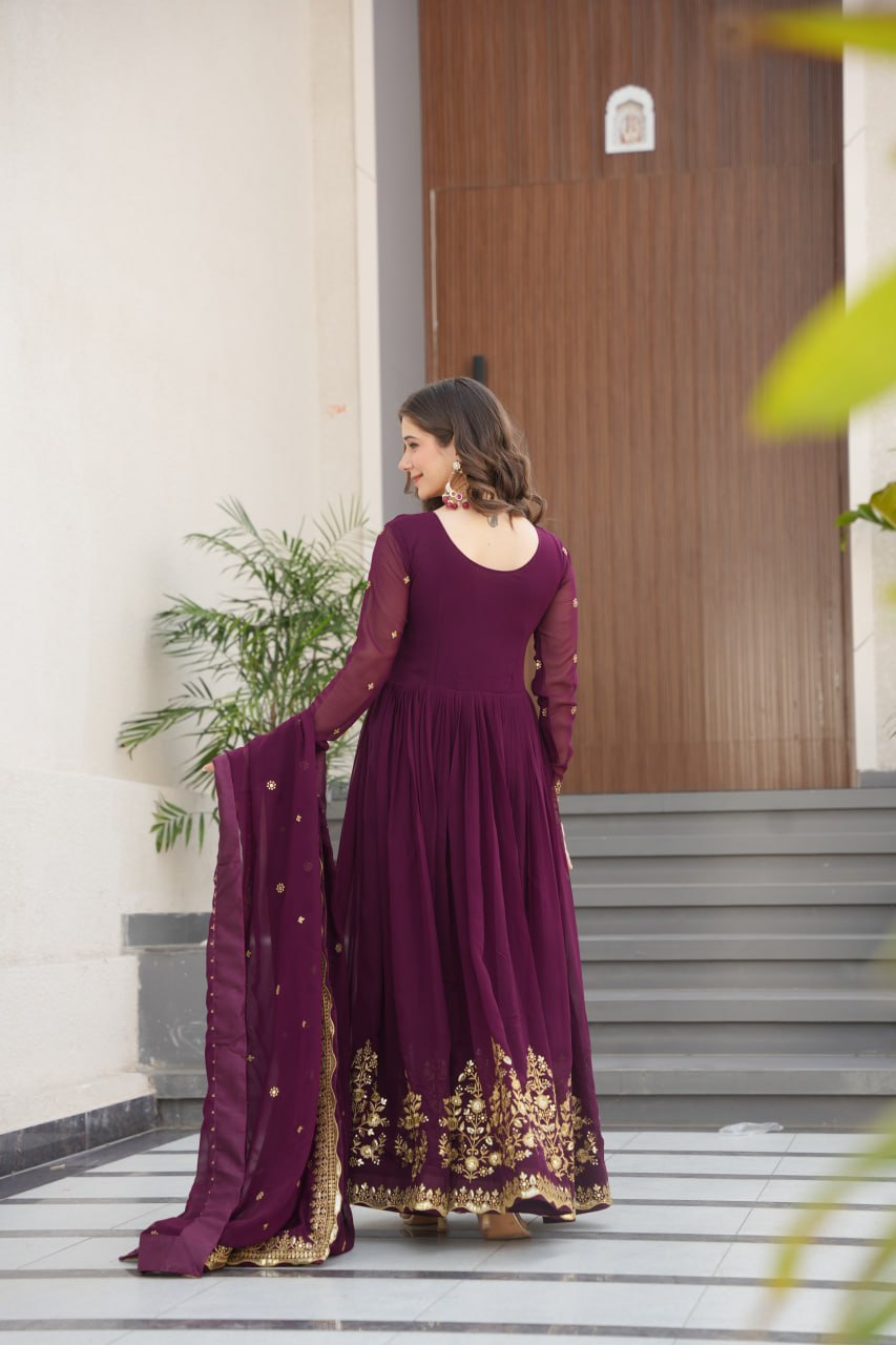 Faux Blooming Georgette with Zari Thread & Sequins Embroidery