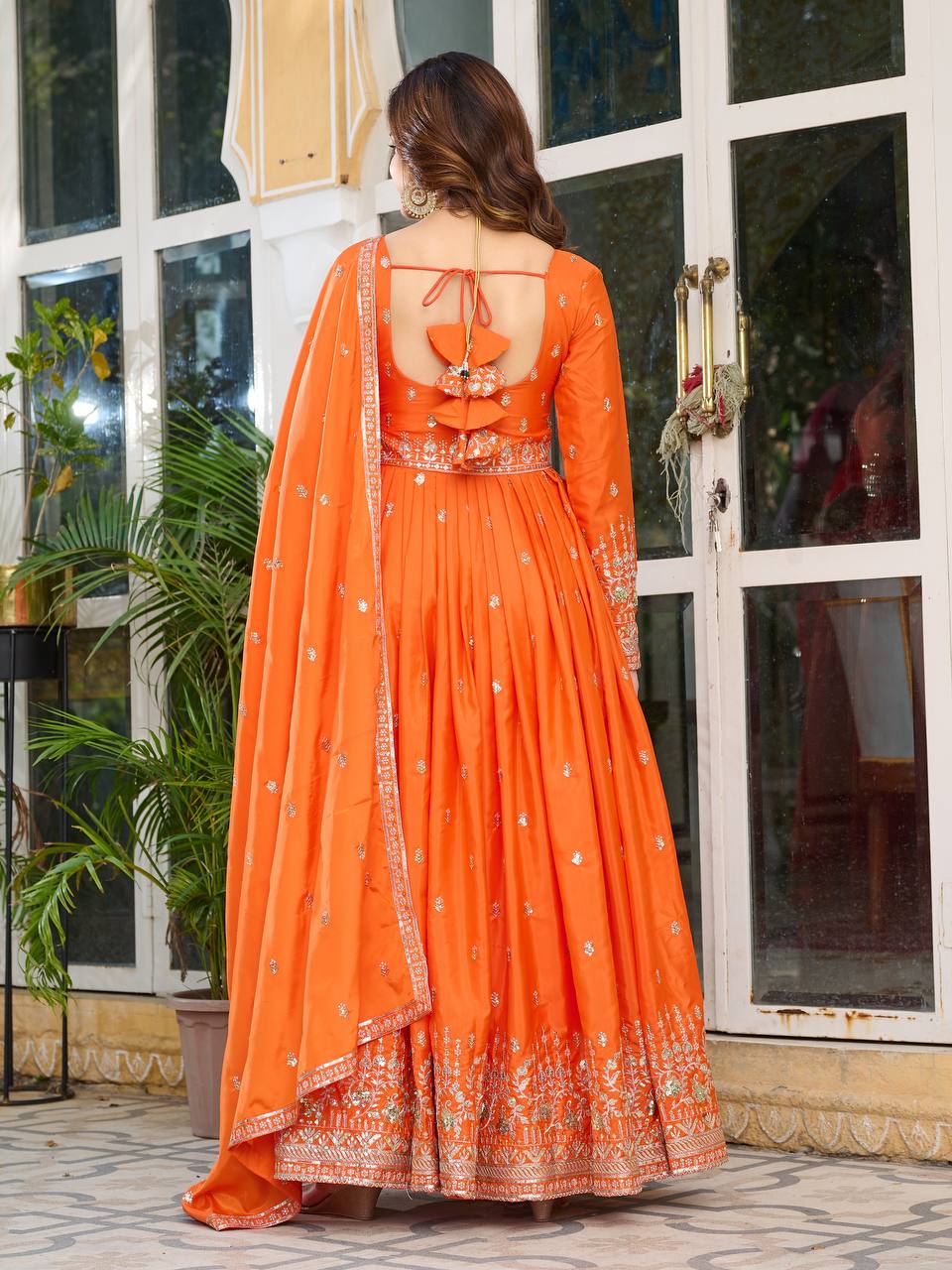 Embroidered Anarkali Gown Set with Dupatta