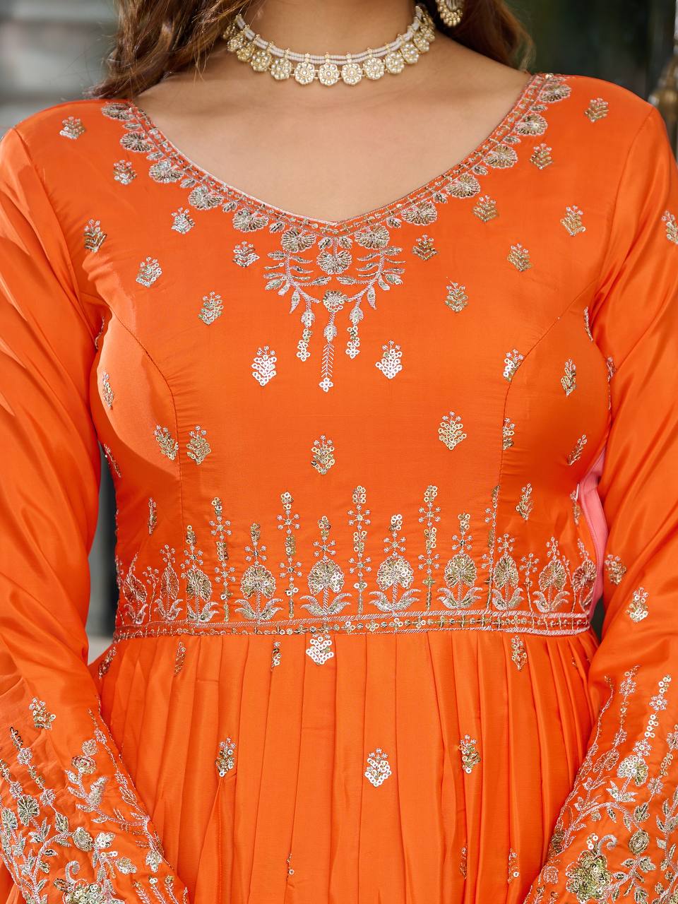 Embroidered Anarkali Gown Set with Dupatta