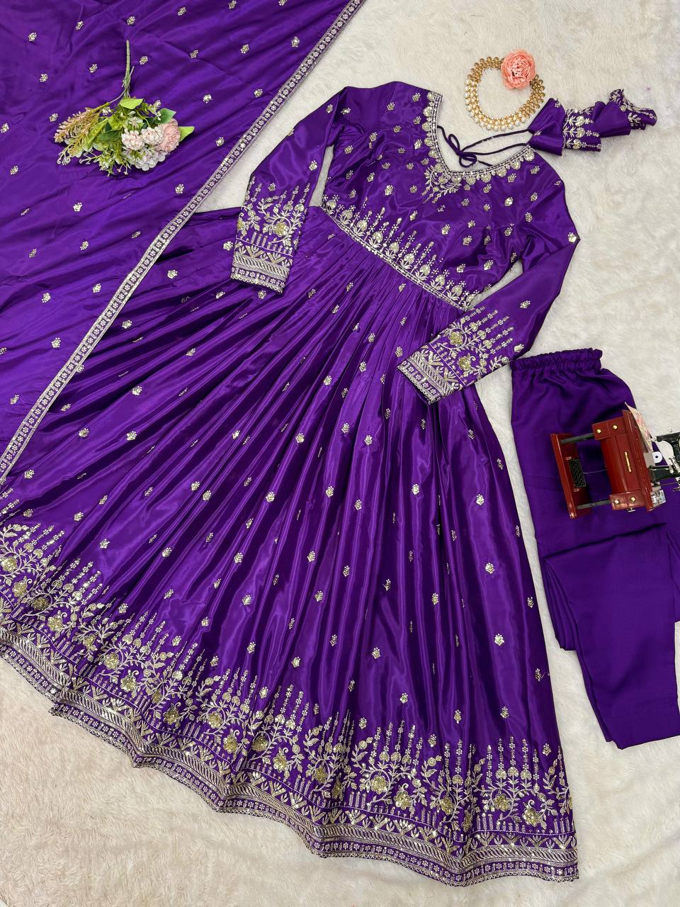 Embroidered Anarkali Gown Set with Dupatta