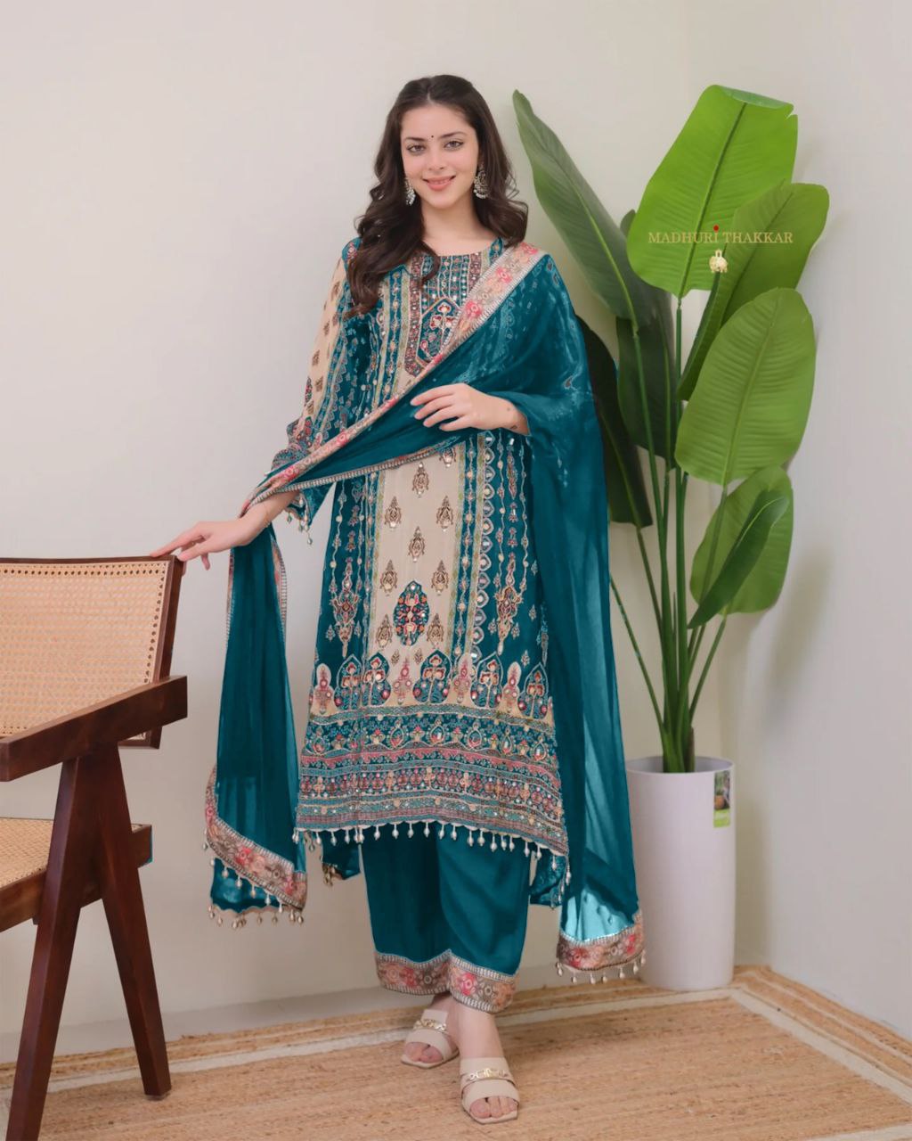 JAYPURI TRENDING TOP WITH PRINTED WORK WITH MIROR WORK WITH PLAZZO AND DUPATTA