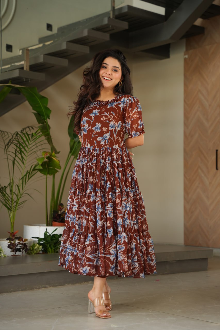 Brown Desirable Women's Fully Flair Gown