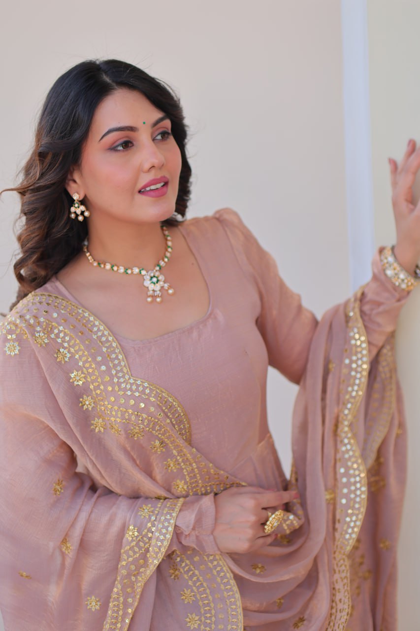 Fendy Chiffon gown with Sequins-Multi Embroidered Work Dupatta