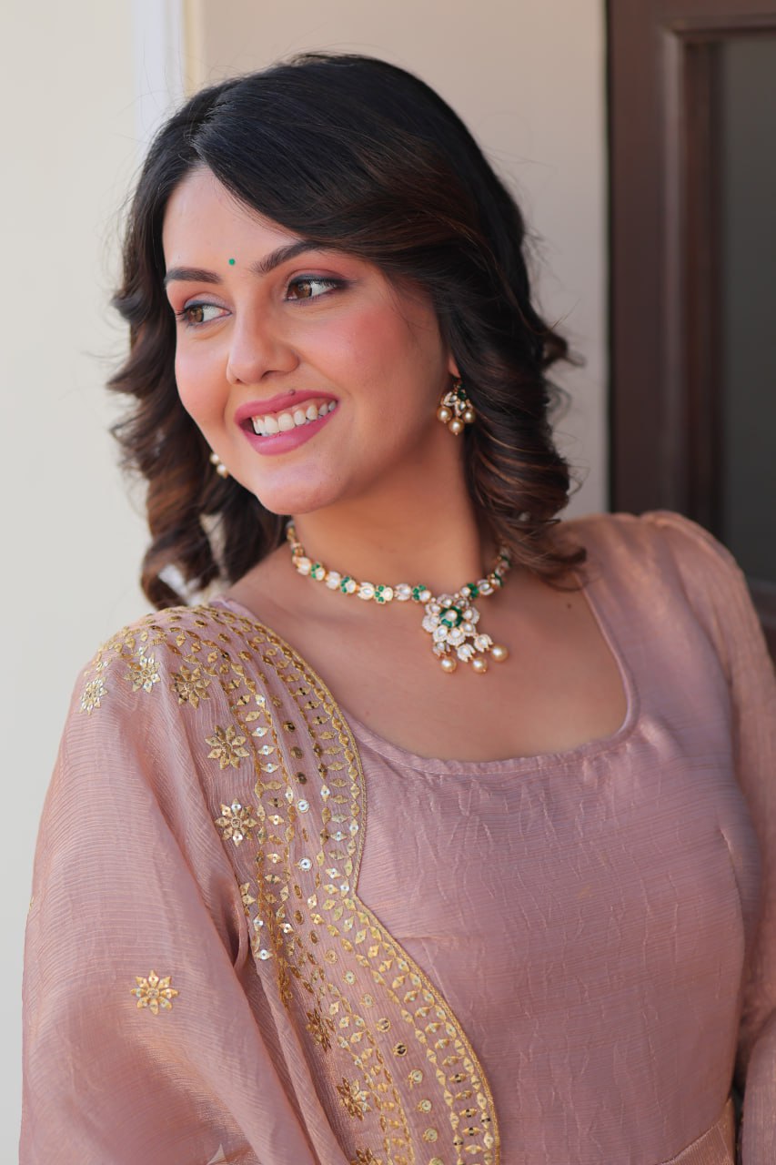 Fendy Chiffon gown with Sequins-Multi Embroidered Work Dupatta