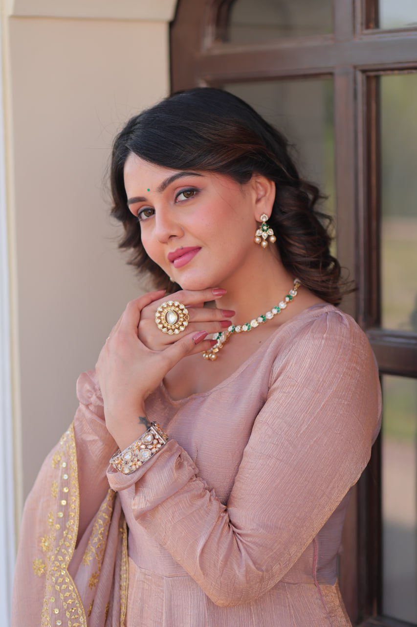 Fendy Chiffon gown with Sequins-Multi Embroidered Work Dupatta