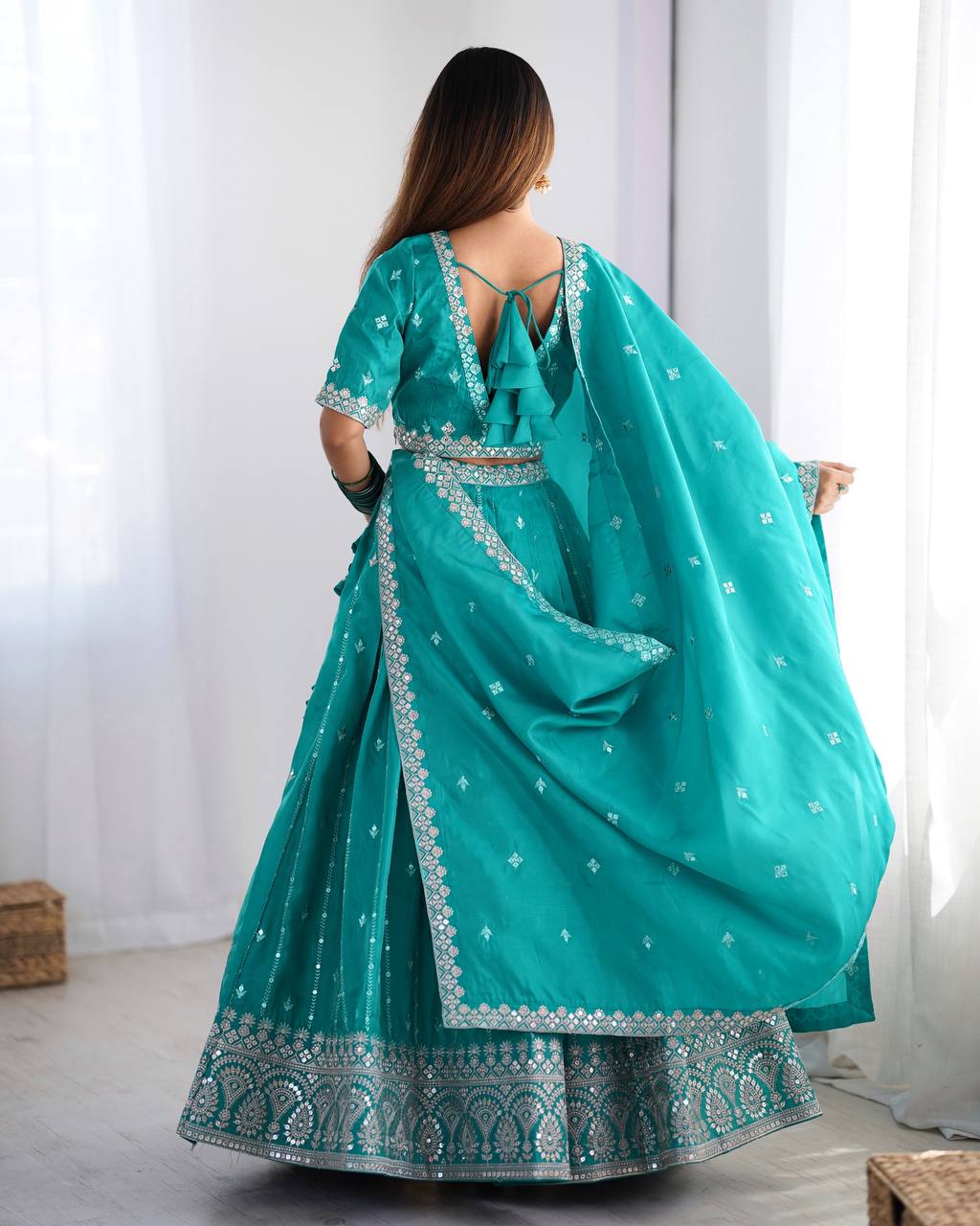 Teal Green Shimmer silk lehengha