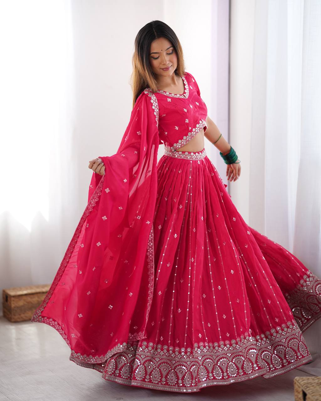 Red Shimmer silk lehengha