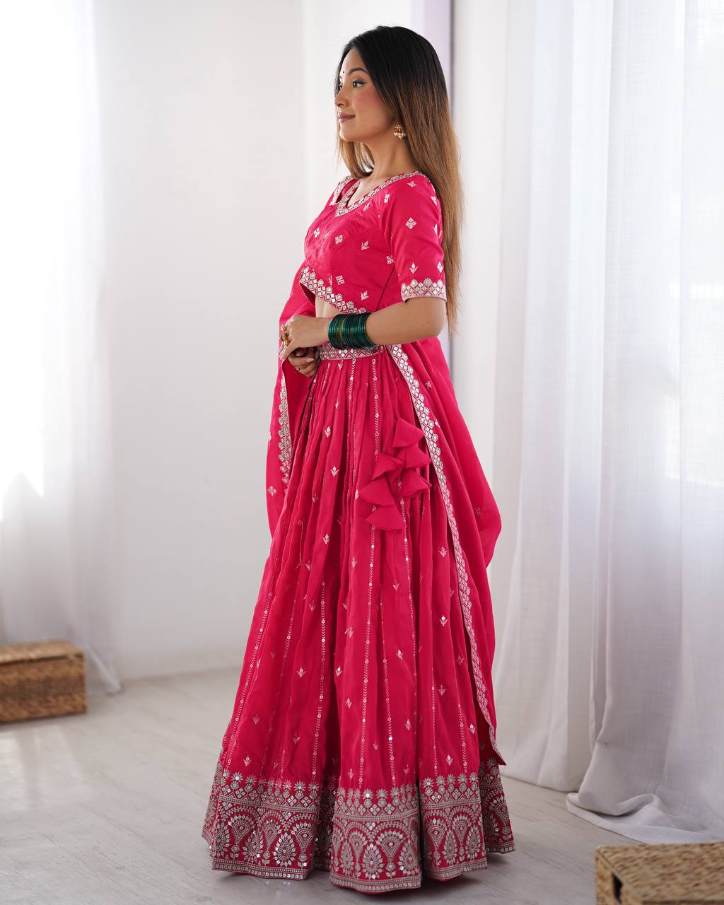 Red Shimmer silk lehengha