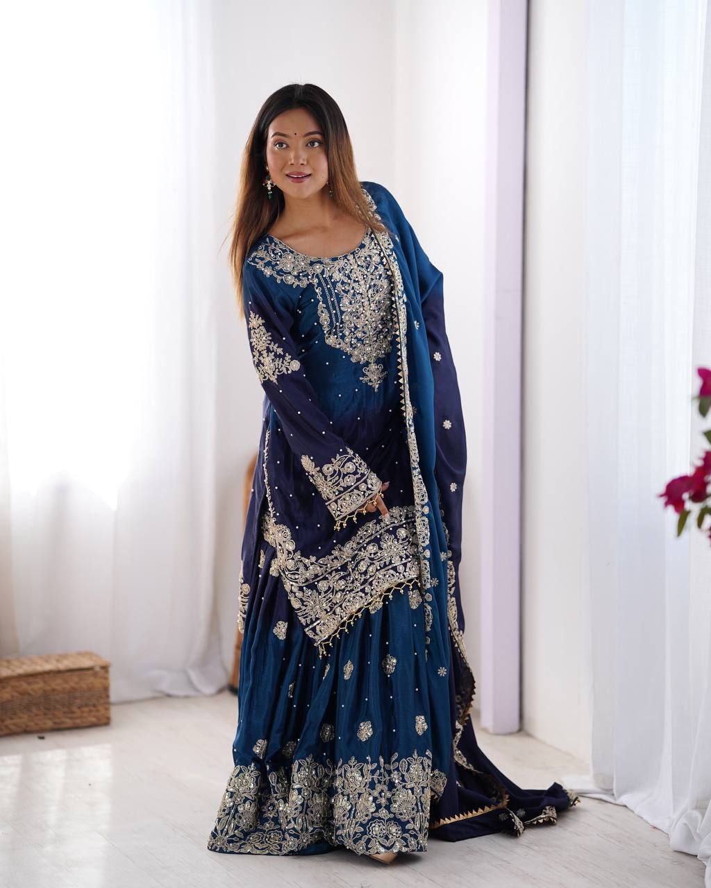 Orchid Gold Embroidered Chiffon Suit – 3 Piece