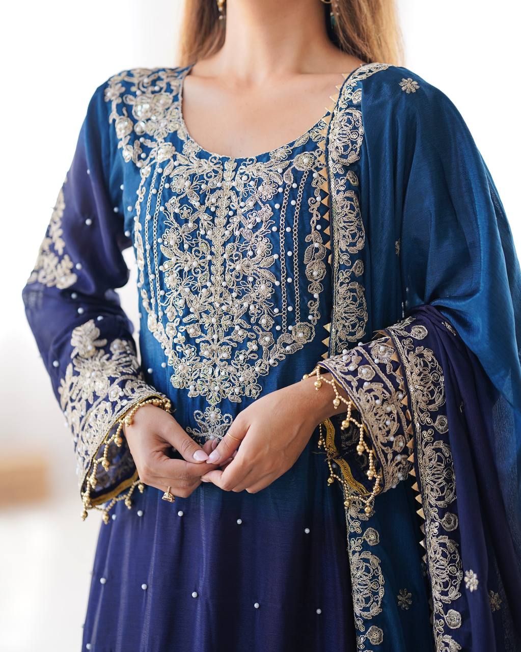 Orchid Gold Embroidered Chiffon Suit – 3 Piece