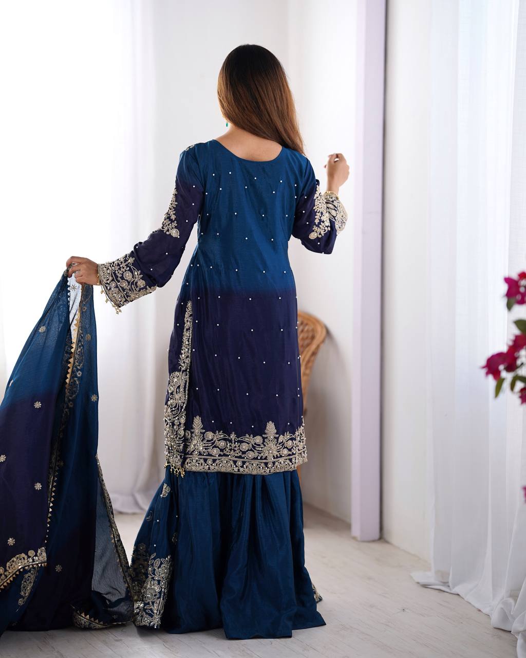 Orchid Gold Embroidered Chiffon Suit – 3 Piece
