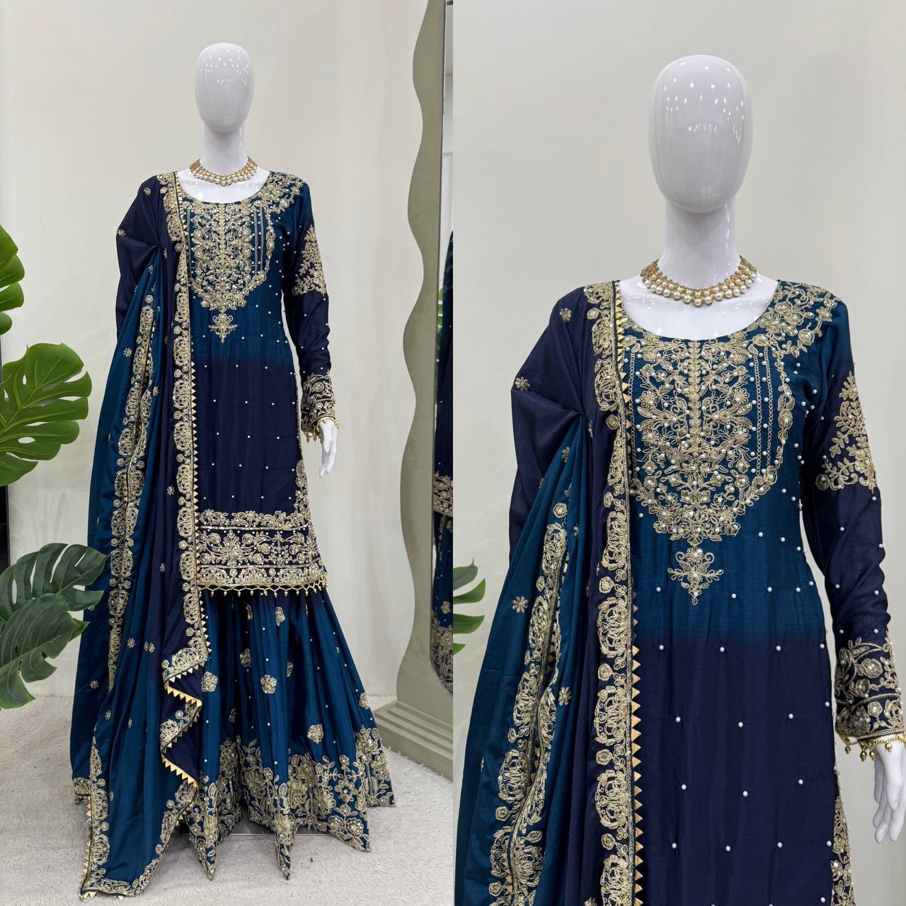 Orchid Gold Embroidered Chiffon Suit – 3 Piece