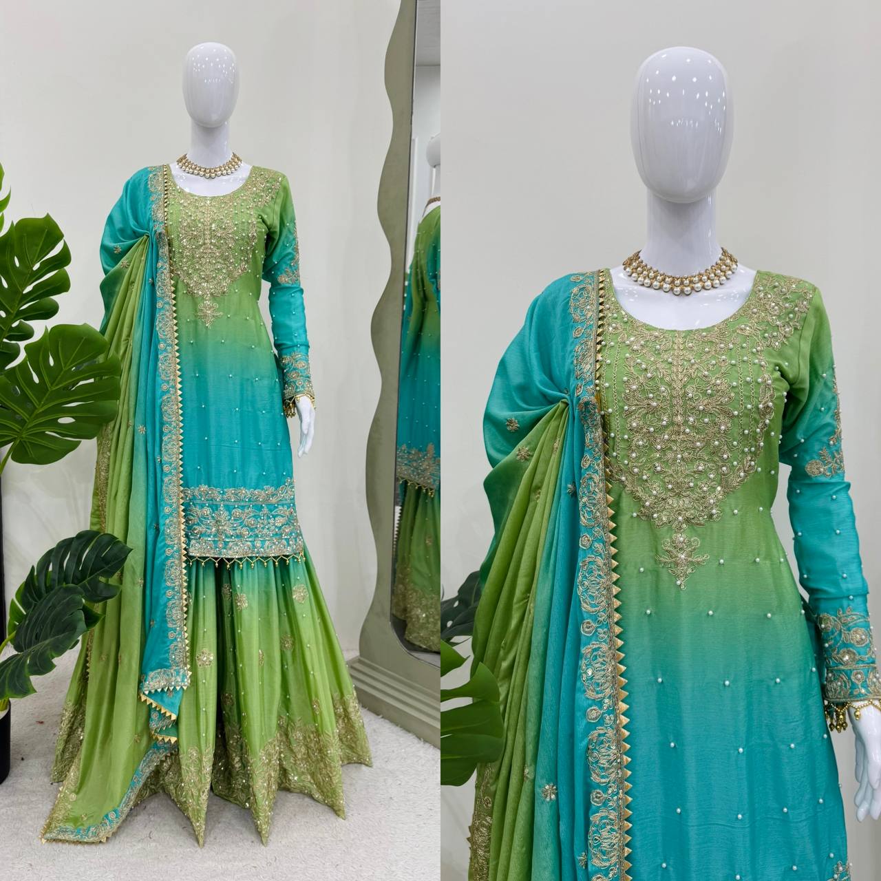 Orchid Gold Embroidered Chiffon Suit – 3 Piece