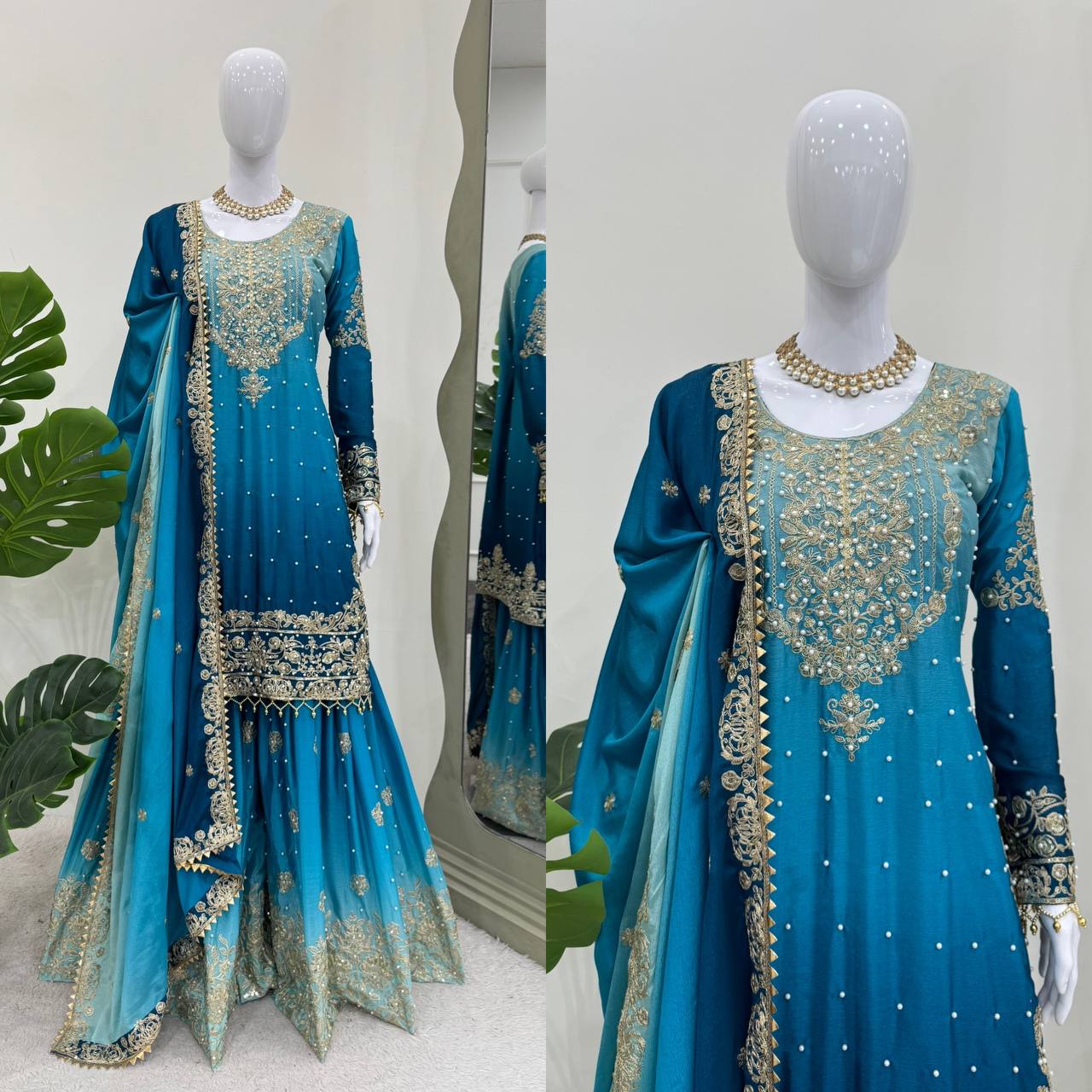 Orchid Gold Embroidered Chiffon Suit – 3 Piece