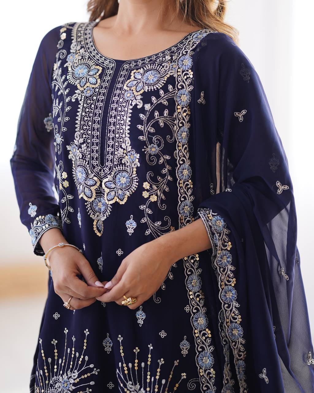 Midnight Elegance Embroidered Sharara Set