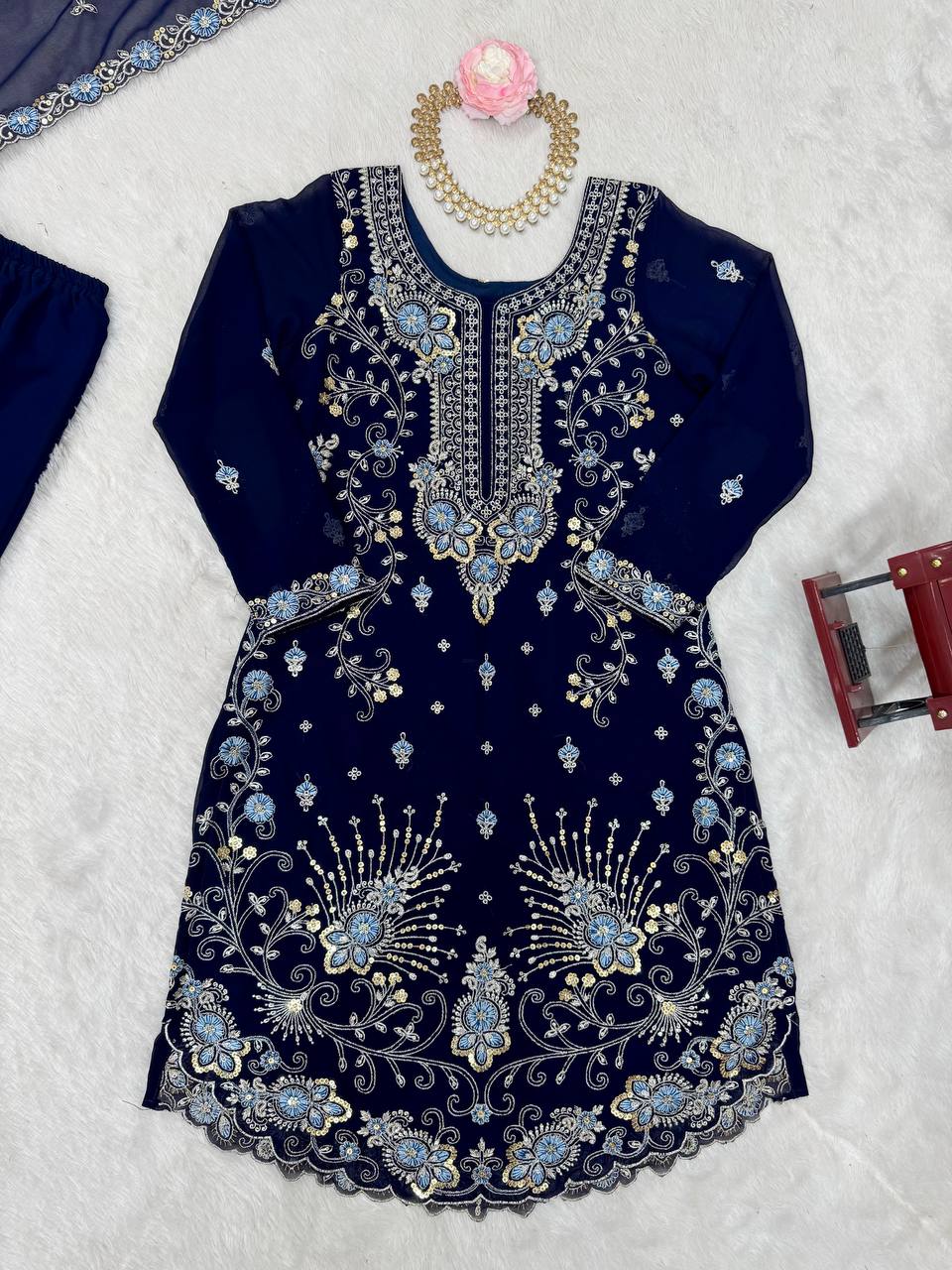 Midnight Elegance Embroidered Sharara Set