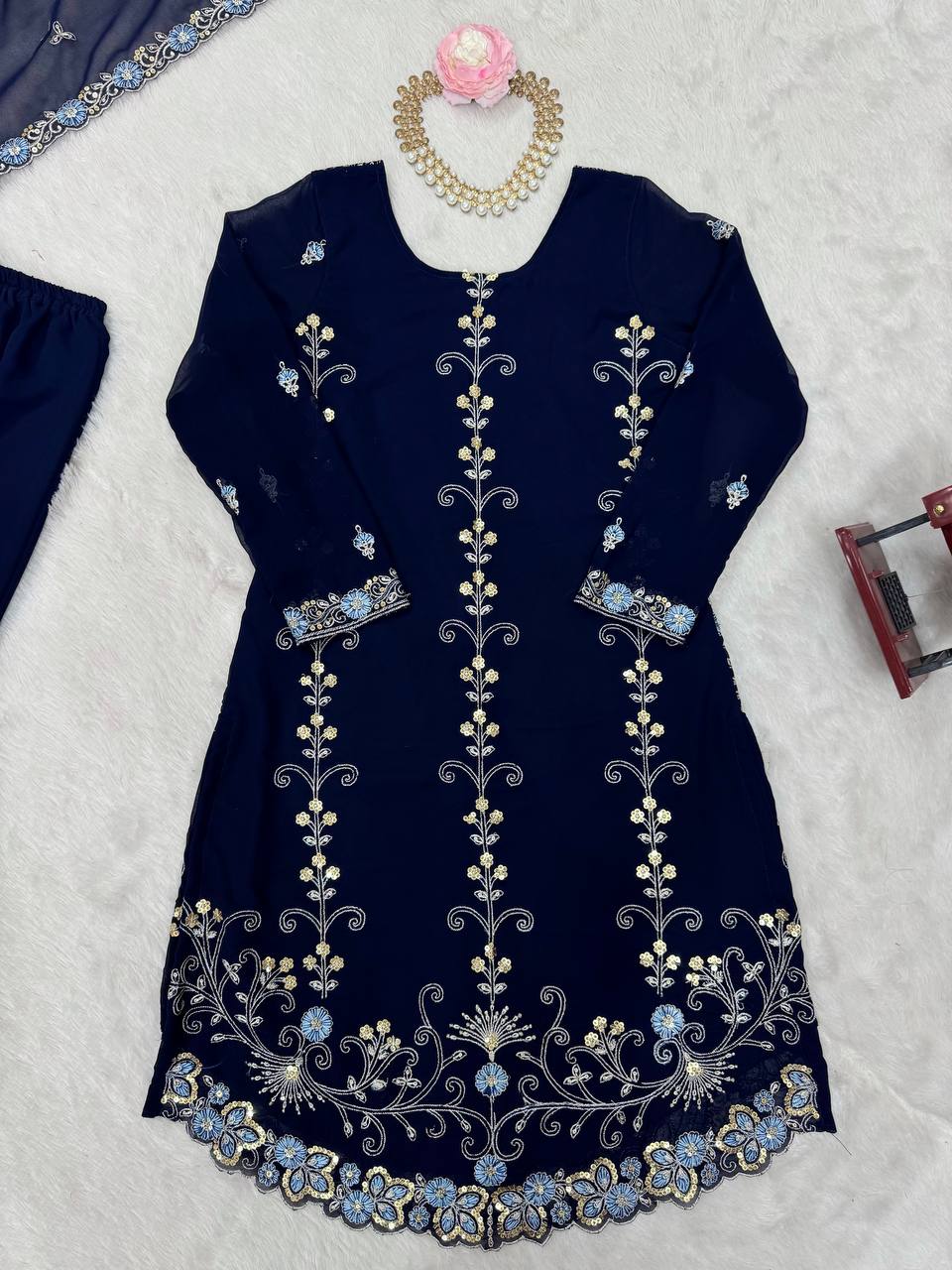 Midnight Elegance Embroidered Sharara Set