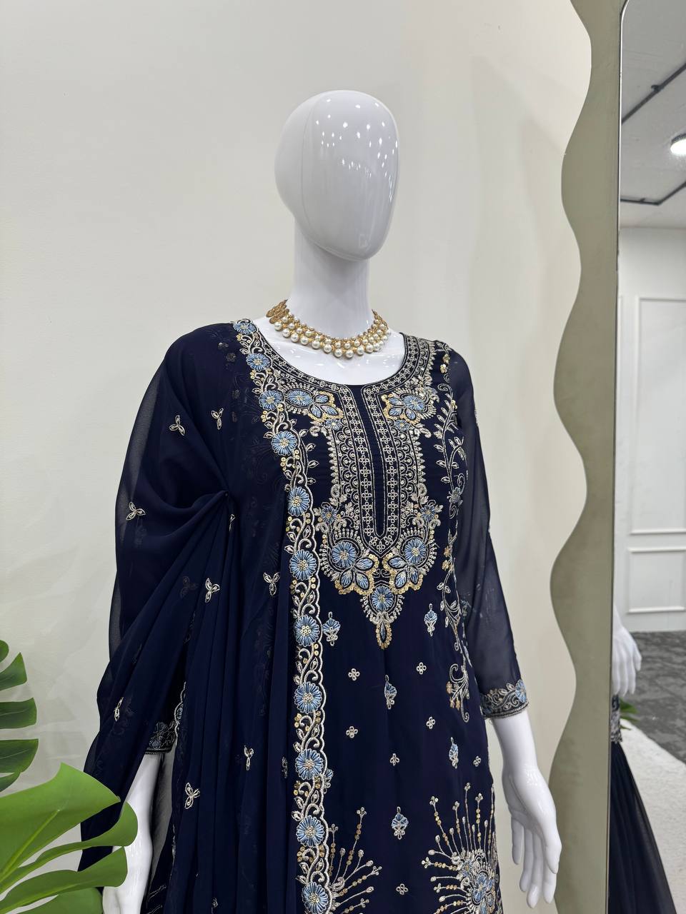 Midnight Elegance Embroidered Sharara Set