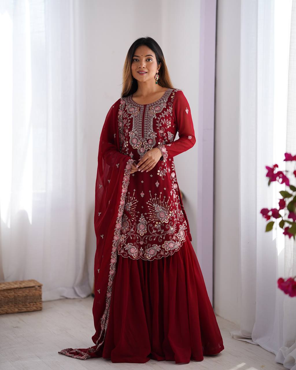 Midnight Elegance Embroidered Sharara Set