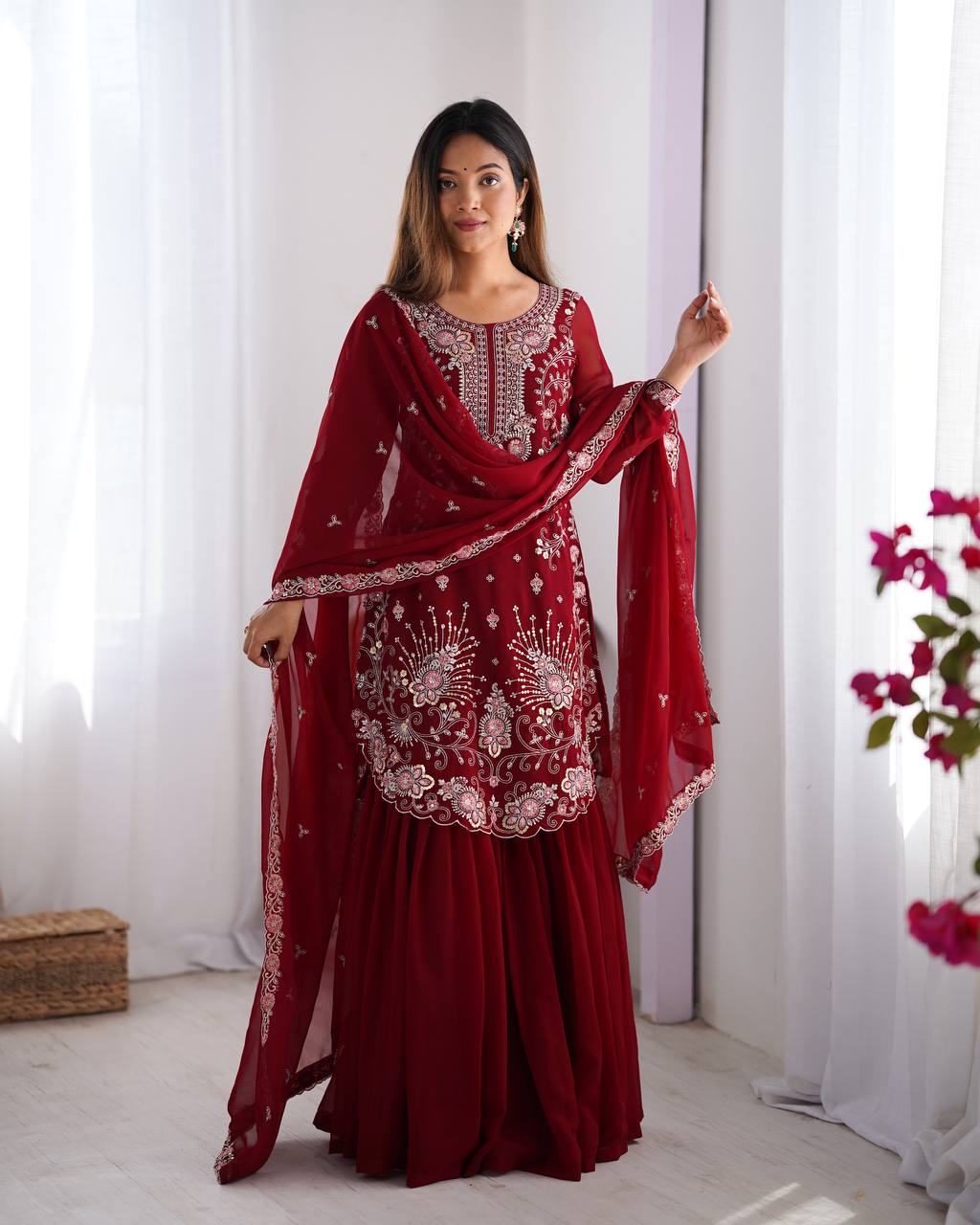 Midnight Elegance Embroidered Sharara Set