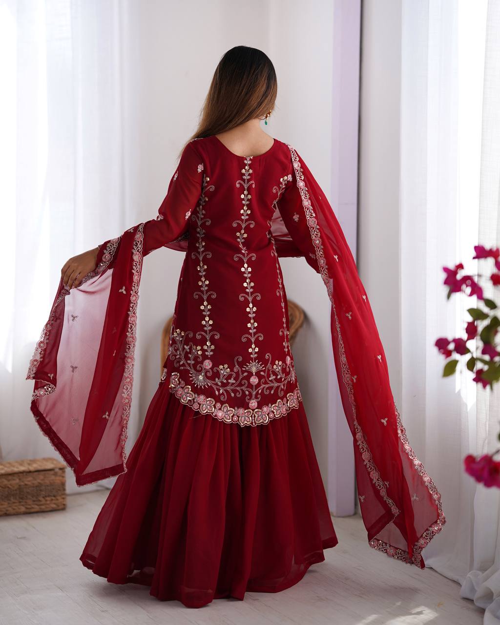Midnight Elegance Embroidered Sharara Set