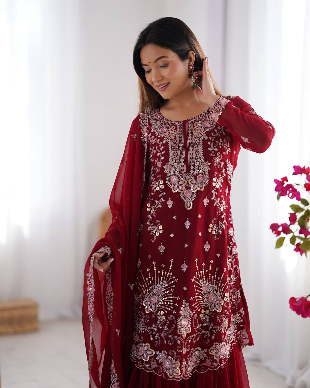 Midnight Elegance Embroidered Sharara Set