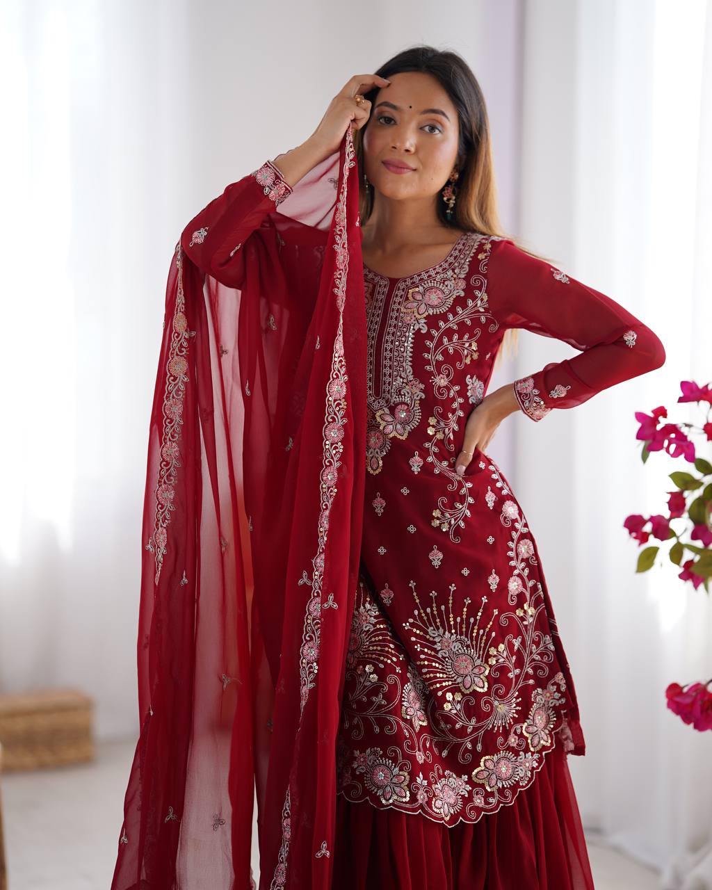 Midnight Elegance Embroidered Sharara Set