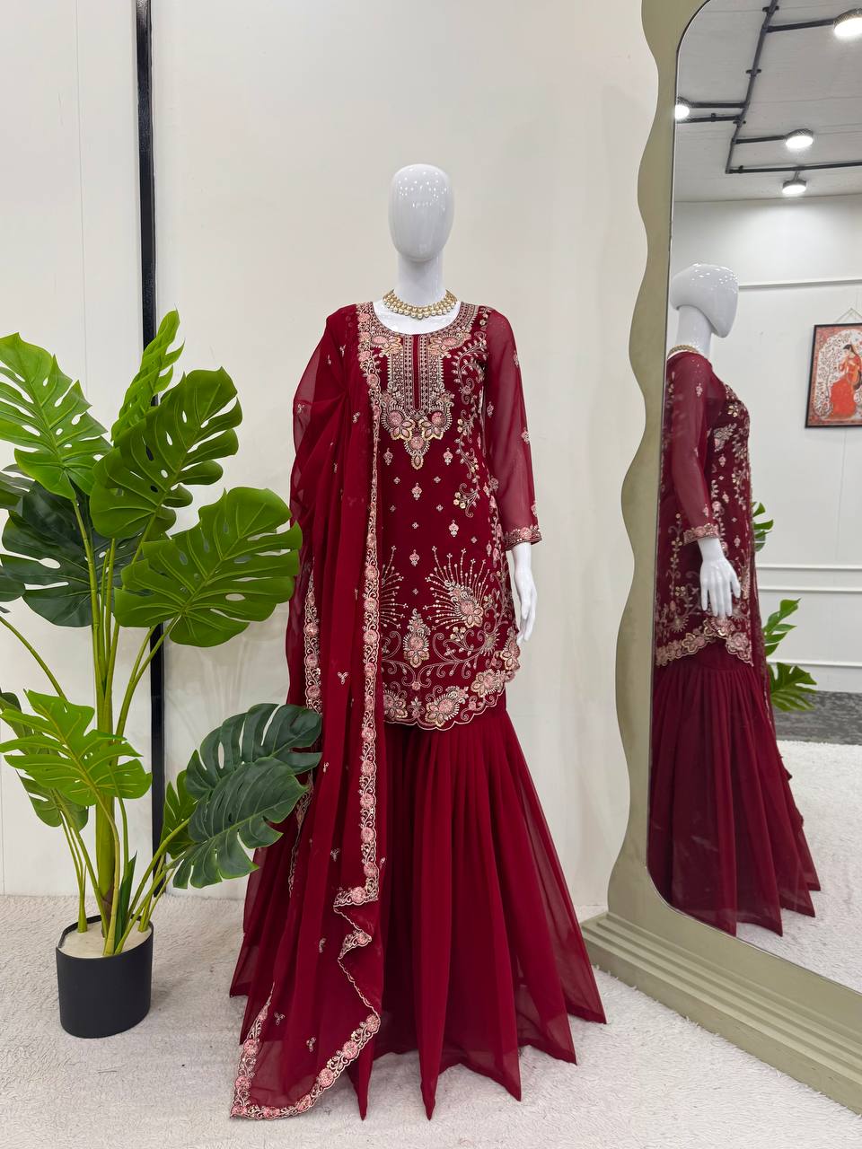 Midnight Elegance Embroidered Sharara Set