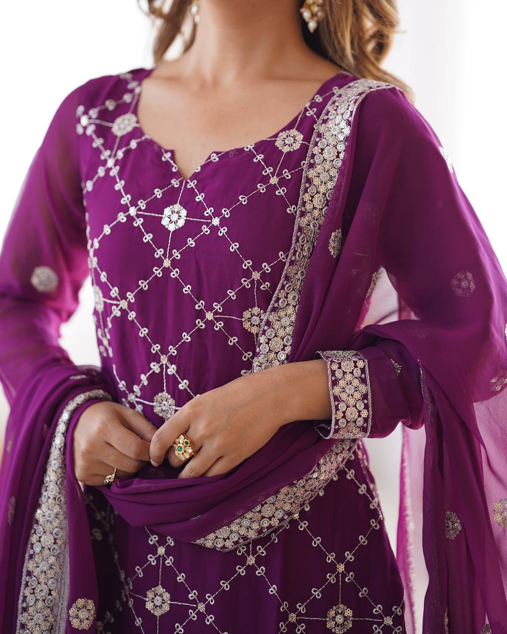 Midnight Elegance Embroidered Sharara Set