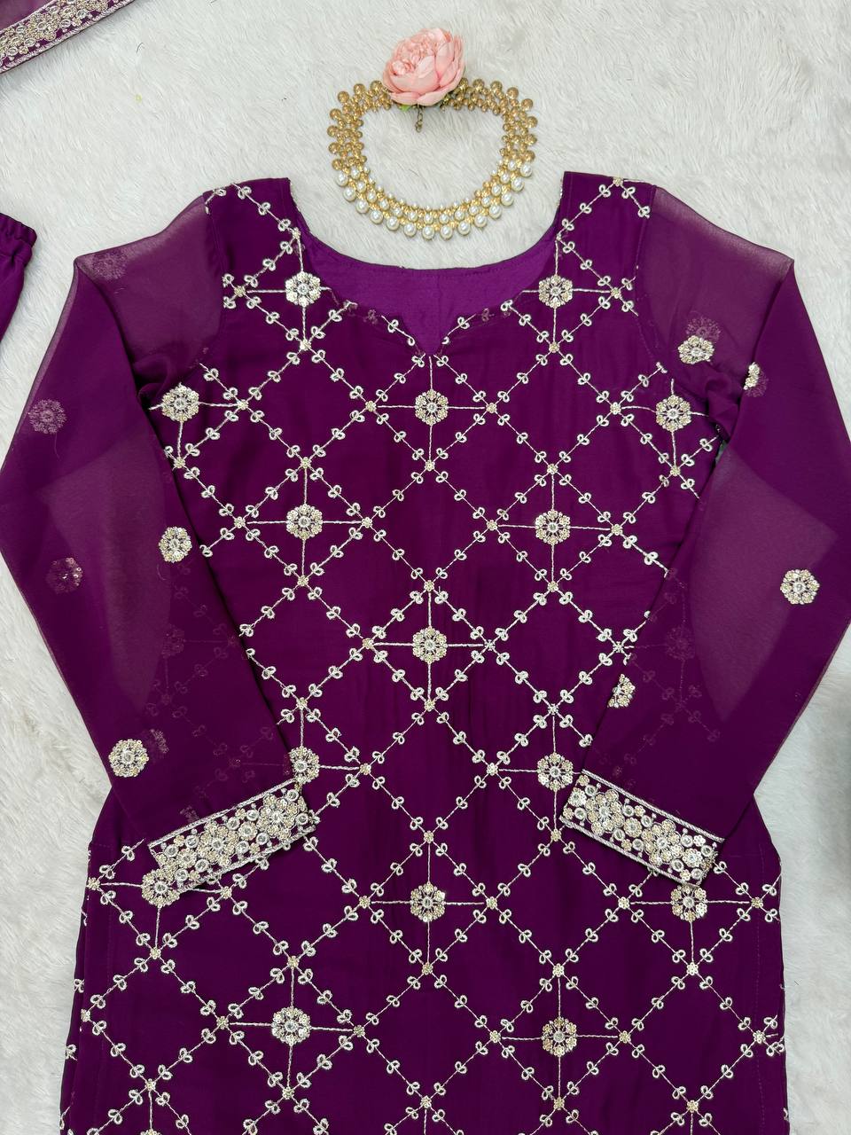Midnight Elegance Embroidered Sharara Set