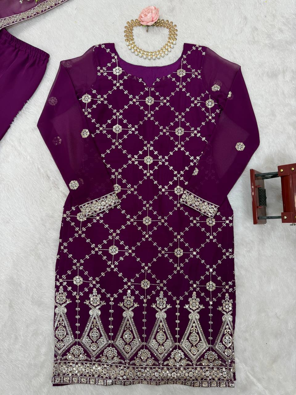 Midnight Elegance Embroidered Sharara Set