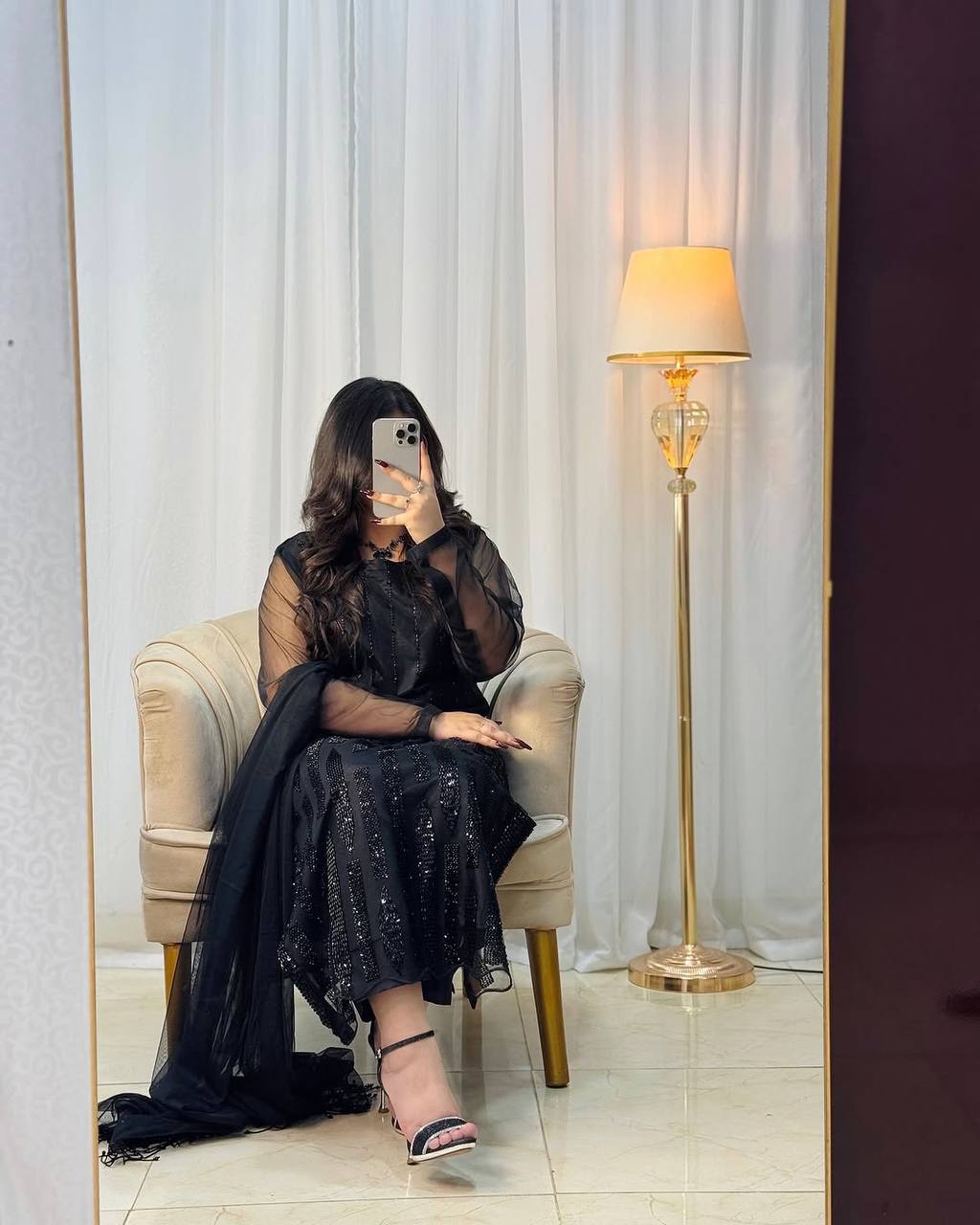 Premium Designer Black Beeds Ready To Wear Top-Pant Duppta