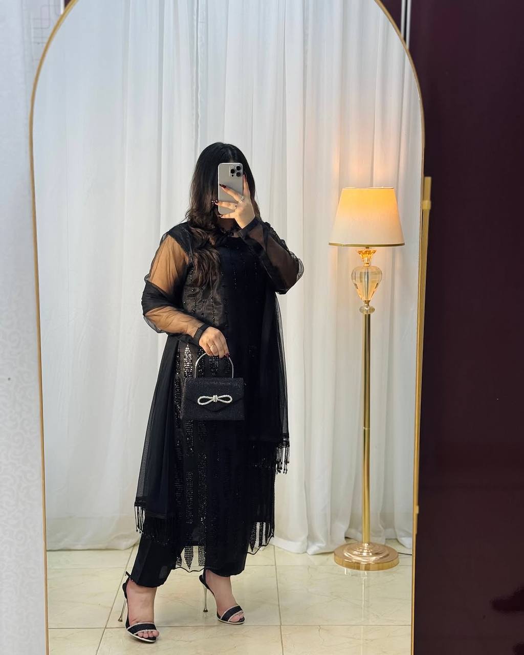 Premium Designer Black Beeds Ready To Wear Top-Pant Duppta