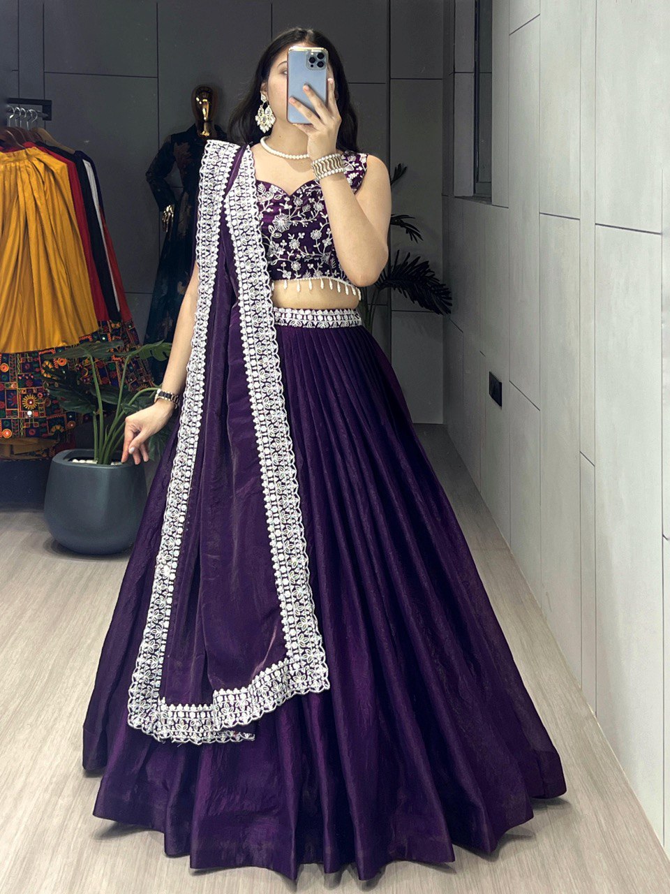 Deep Purple Fendy Silk Lehenga Sets