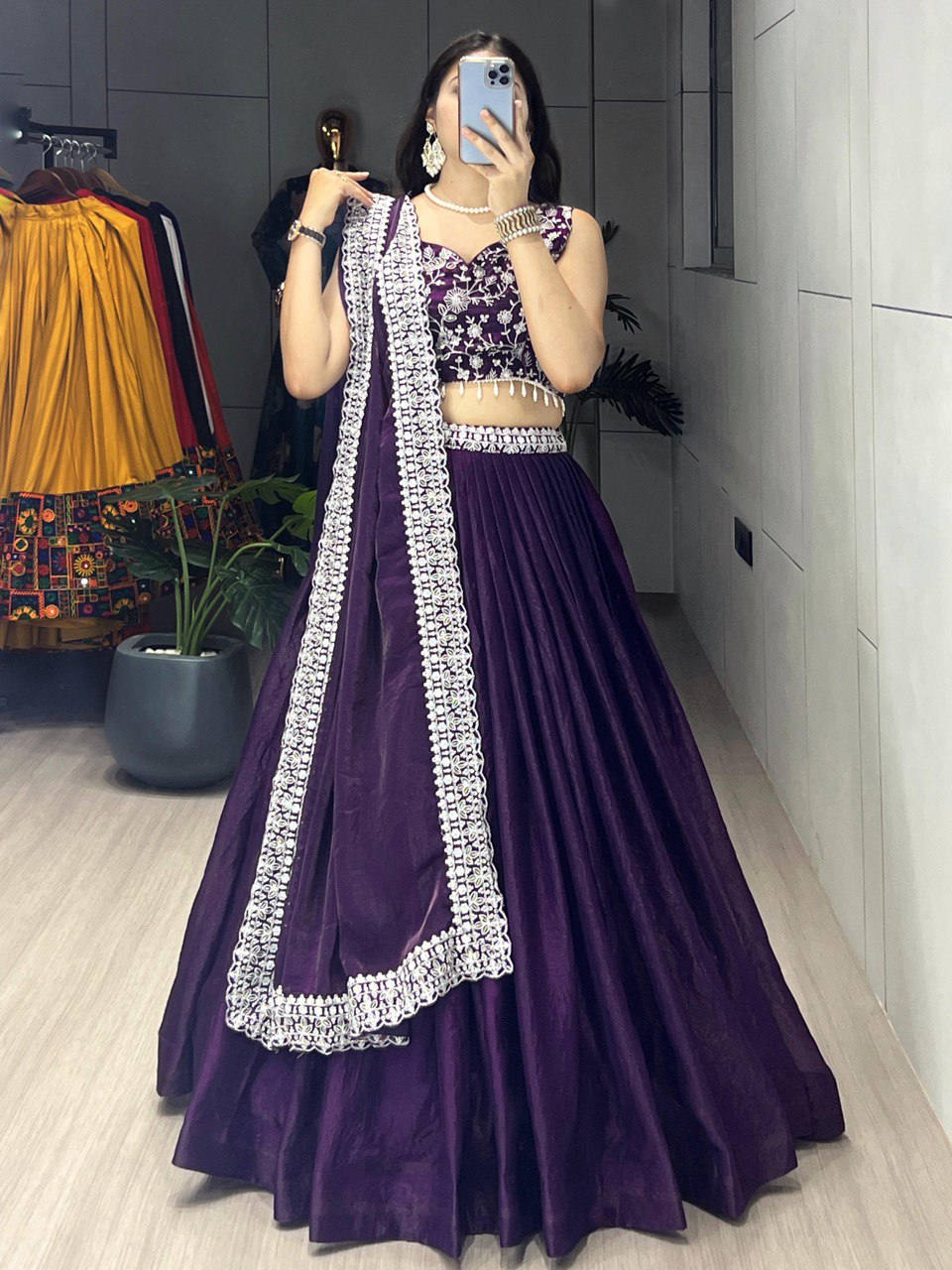 Deep Purple Fendy Silk Lehenga Sets
