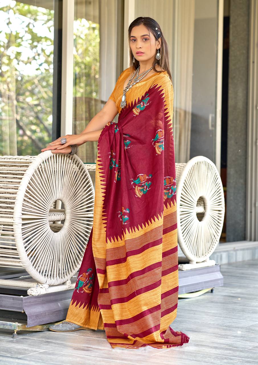 Premium Kalmkari Cotton Saree In Affordable Rate