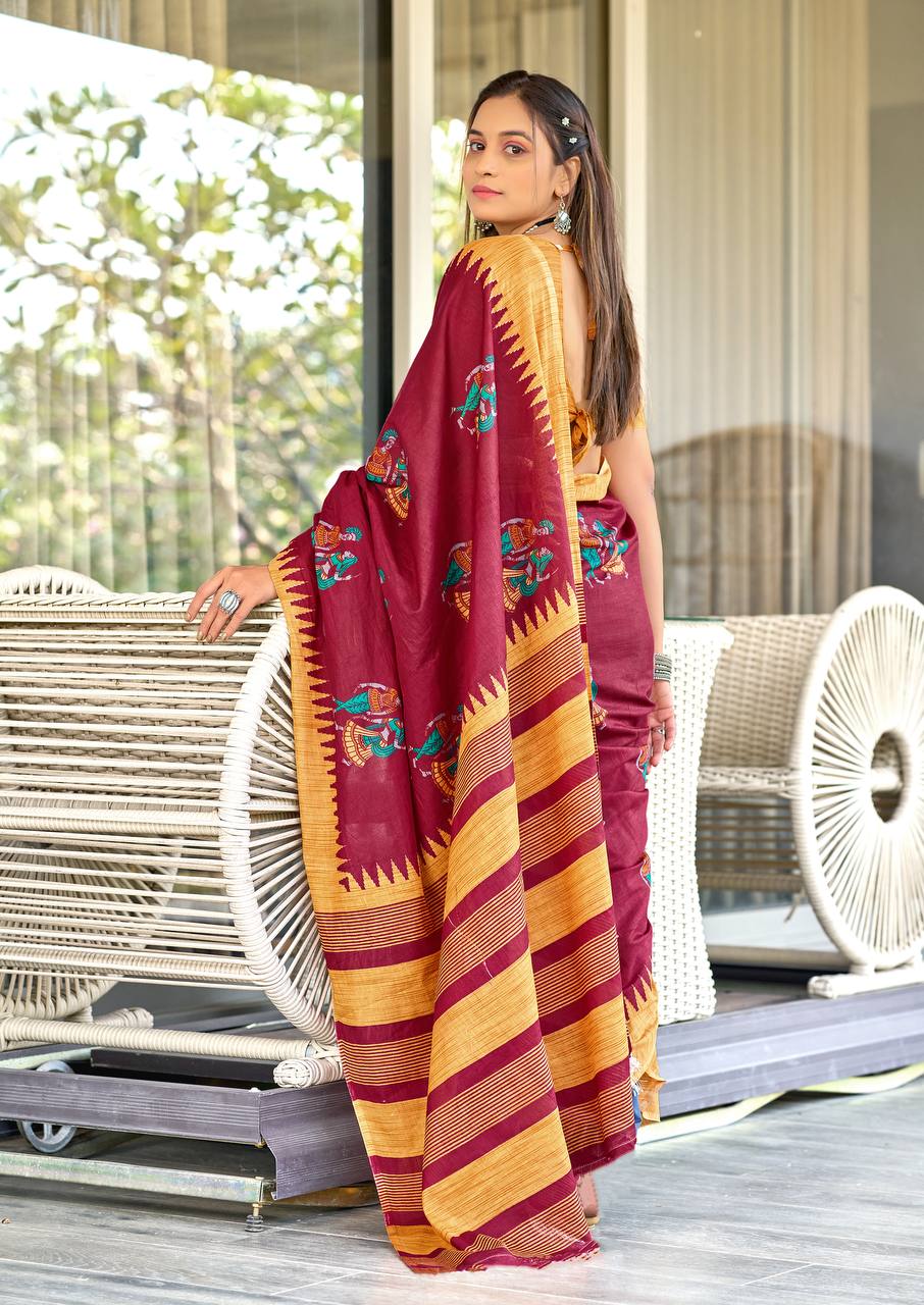 Premium Kalmkari Cotton Saree In Affordable Rate