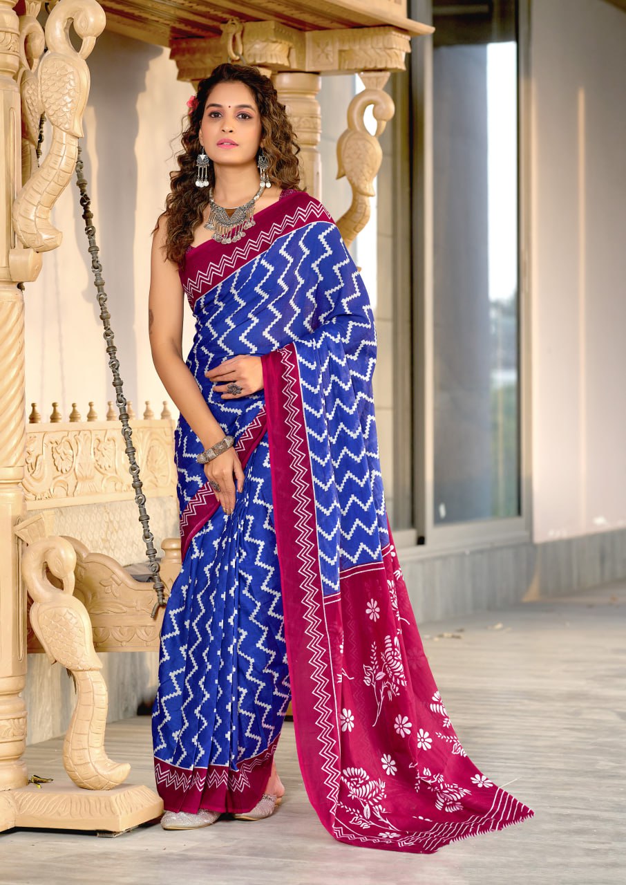 HAND BLOCK PRINT MULMUL COTTON SAREES