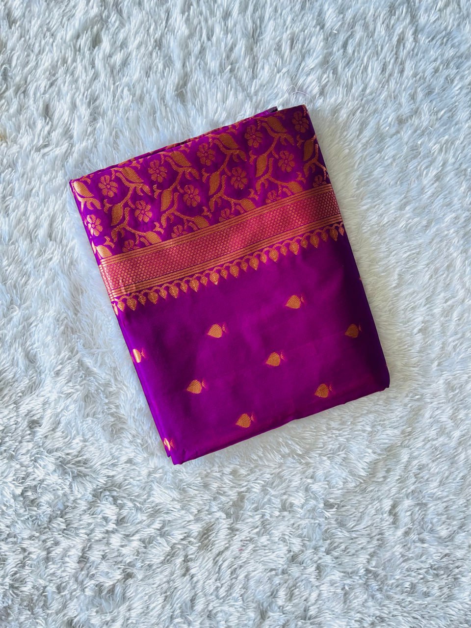 Banarasi Silk Saree with Gold Zari Weaving and Traditional Motifs