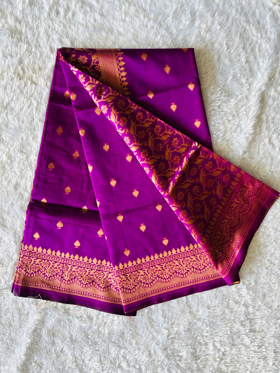 Banarasi Silk Saree with Gold Zari Weaving and Traditional Motifs
