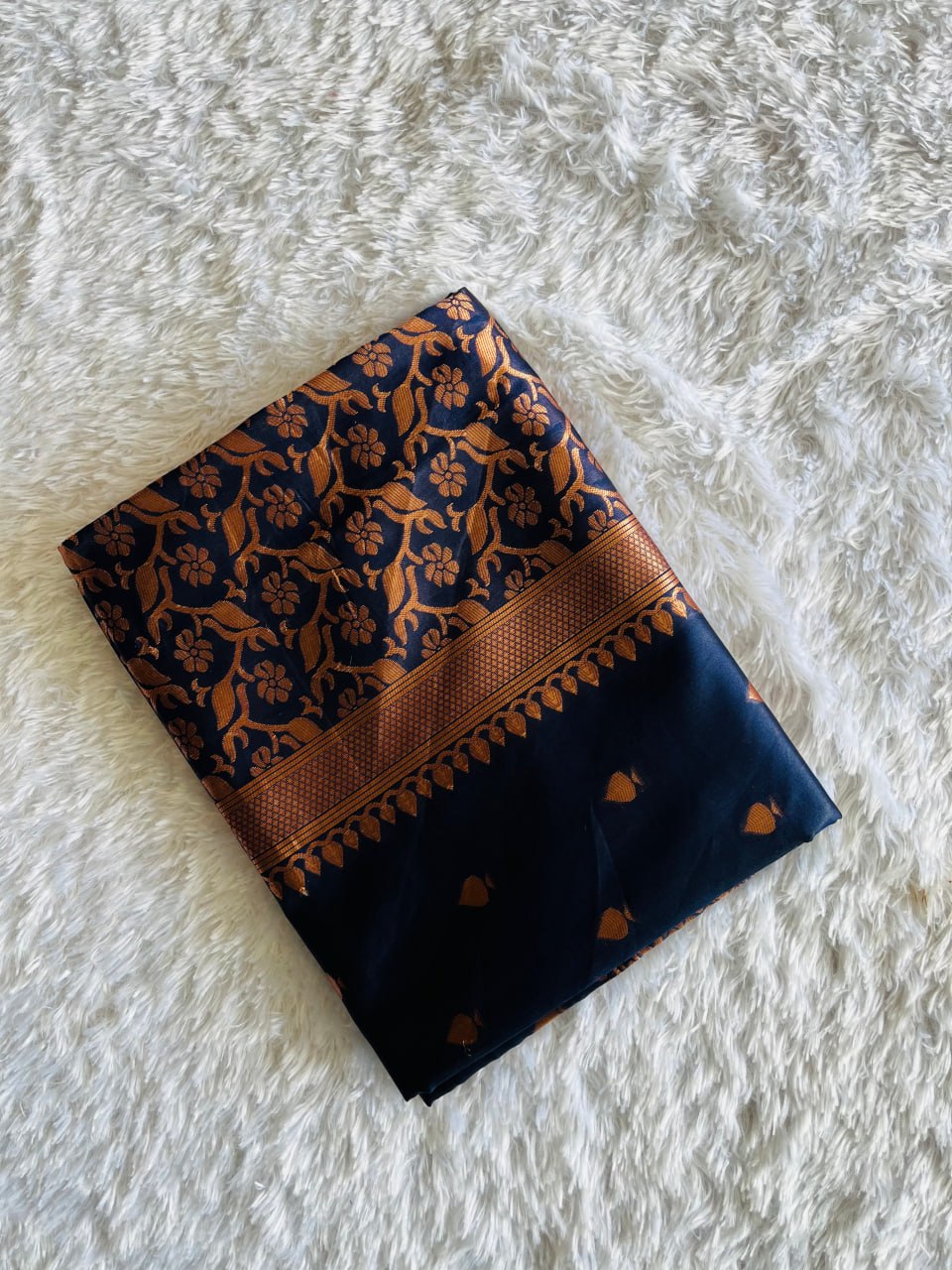 Banarasi Silk Saree with Gold Zari Weaving and Traditional Motifs