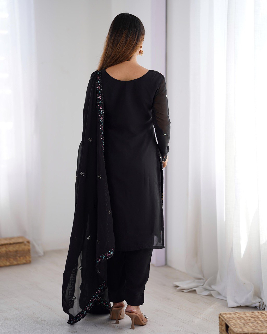 Noor Black Mirror-Embroidered Georgette Suit