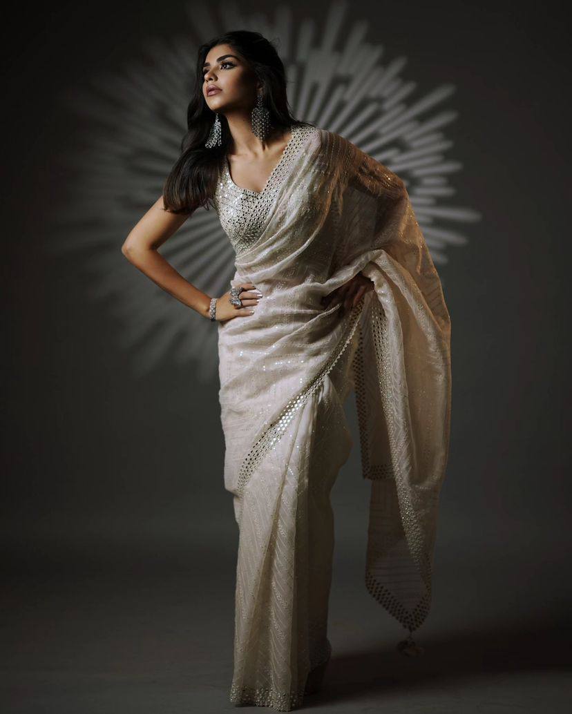 Pure Organza Saree with All-Over Thread & Siroski Work