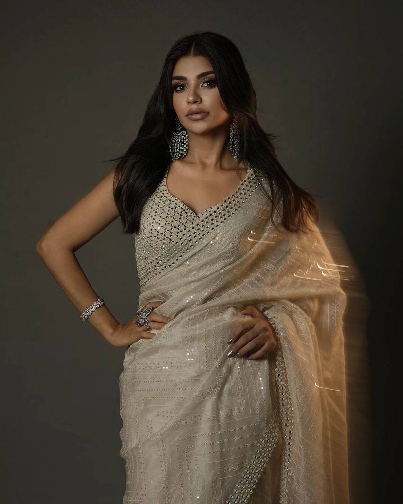 Pure Organza Saree with All-Over Thread & Siroski Work
